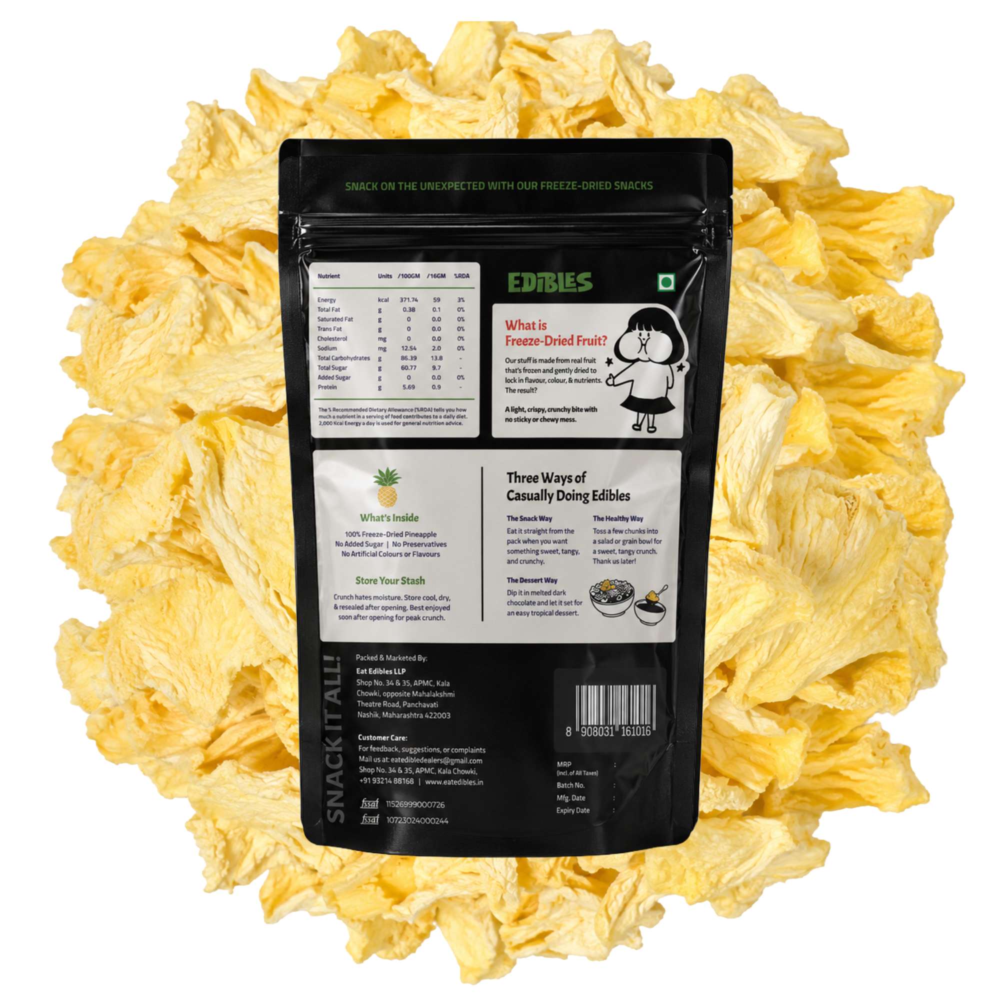 BOX OF 3 Freeze Dried Pineapple Stash