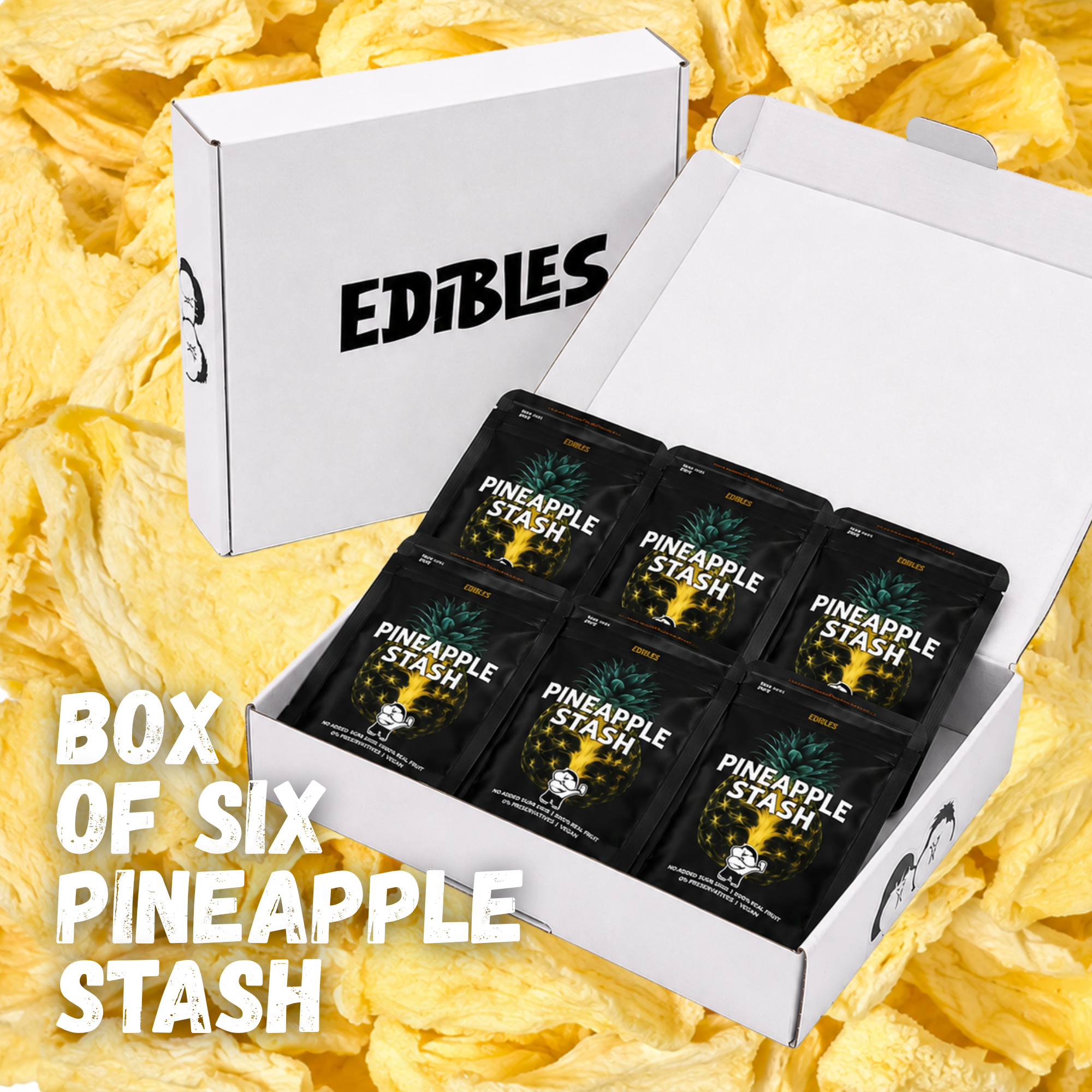 Box of 6 Freeze Dried Pineapple Stash